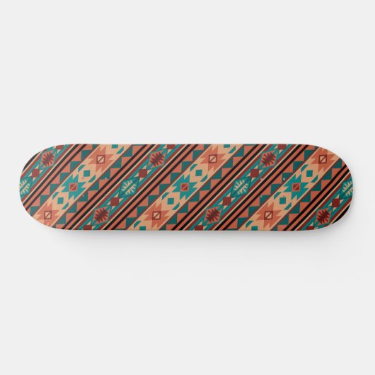 Southwest Tribal Pattern Turquoise Terracotta Skateboard (Horizontaal)