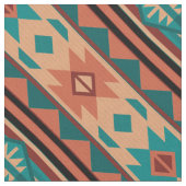Southwest Tribal Pattern Turquoise Terracotta Stof (Close Up)