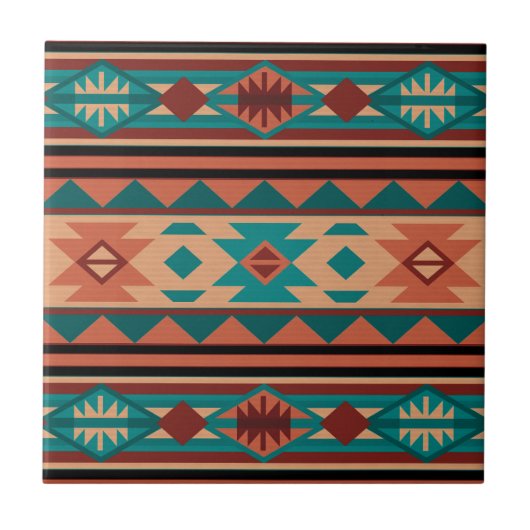 Southwest Tribal Pattern Turquoise Terracotta Tegeltje (Voorkant)