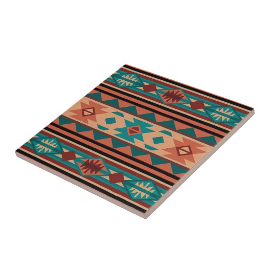 Southwest Tribal Pattern Turquoise Terracotta Tegeltje (Zijkant)