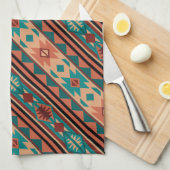 Southwest Tribal Pattern Turquoise Terracotta Theedoek (Quarter Fold)