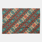 Southwest Tribal Pattern Turquoise Terracotta Theedoek (Horizontaal)