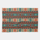 Southwest Tribal Pattern Turquoise Terracotta Theedoek (Horizontaal)