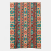 Southwest Tribal Pattern Turquoise Terracotta Theedoek (Verticaal)