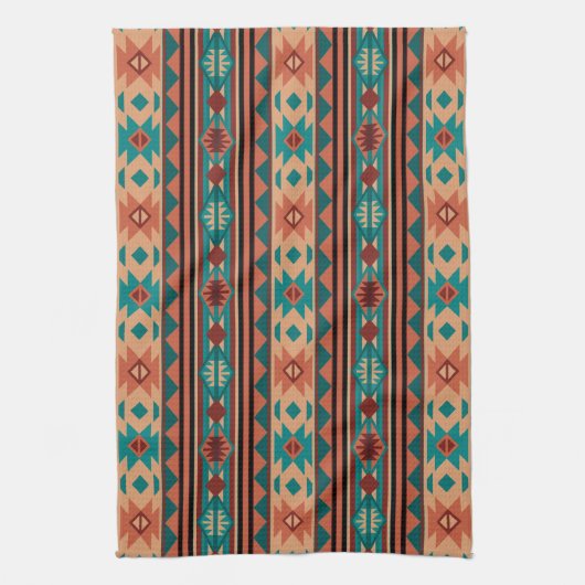 Southwest Tribal Pattern Turquoise Terracotta Theedoek (Verticaal)