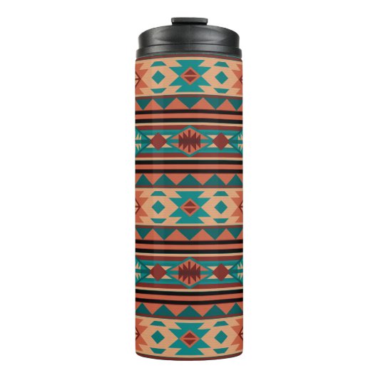 Southwest Tribal Pattern Turquoise Terracotta Thermosbeker (Voorkant)