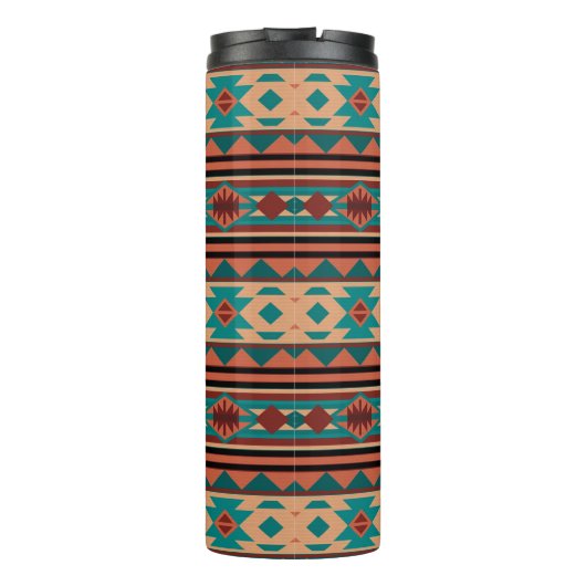 Southwest Tribal Pattern Turquoise Terracotta Thermosbeker (Achterkant)
