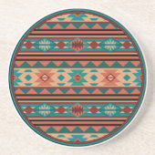 Southwest Tribal Pattern Turquoise Terracotta Zandsteen Onderzetter (Voorkant)