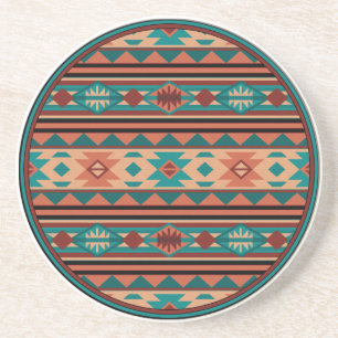 Southwest Tribal Pattern Turquoise Terracotta Zandsteen Onderzetter