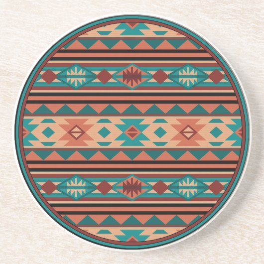 Southwest Tribal Pattern Turquoise Terracotta Zandsteen Onderzetter (Voorkant)