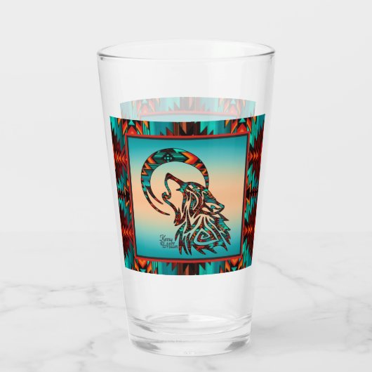 Southwest Tribal Wolf Glass Cup Glas (Achterkant)