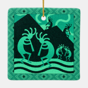 Southwest Turquoise Kokopelli Kerstmis Keramisch Ornament