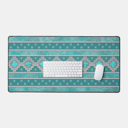 Southwest Turquoise Stone Geometric Pattern Bureaumat (Keyboard & Muis)