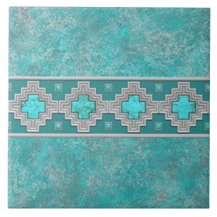 Southwest Turquoise Stone Geometric Pattern Tegeltje