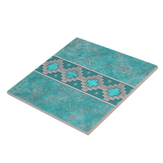Southwest Turquoise Stone Geometric Pattern Tegeltje (Zijkant)