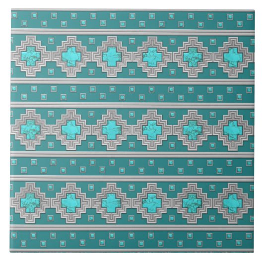 Southwest Turquoise Stone Geometric Pattern Tegeltje (Voorkant)
