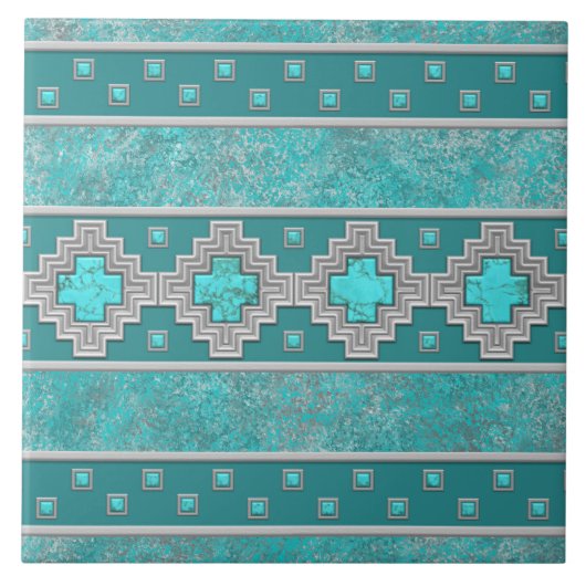 Southwest Turquoise Stone Geometric Pattern Tegeltje (Voorkant)
