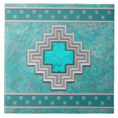 Southwest Turquoise Stone Geometric Pattern Tegeltje (Voorkant)