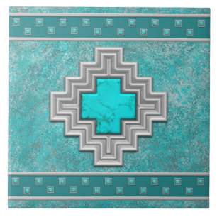 Southwest Turquoise Stone Geometric Pattern Tegeltje