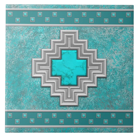 Southwest Turquoise Stone Geometric Pattern Tegeltje (Voorkant)