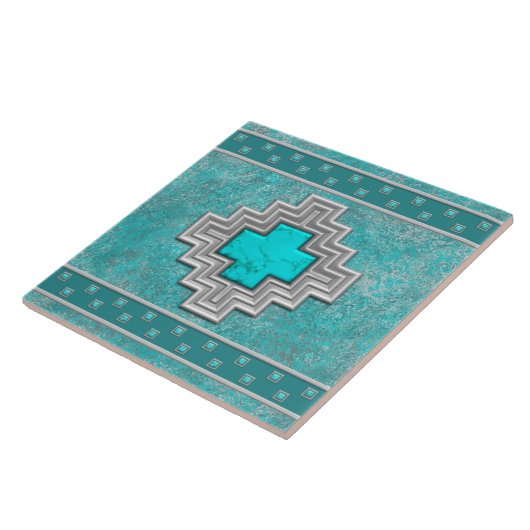 Southwest Turquoise Stone Geometric Pattern Tegeltje (Zijkant)