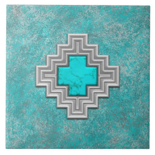Southwest Turquoise Stone Geometric Pattern Tegeltje