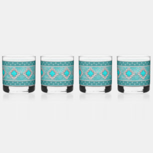 Southwest Turquoise Stone Geometric Pattern Whisky Glas