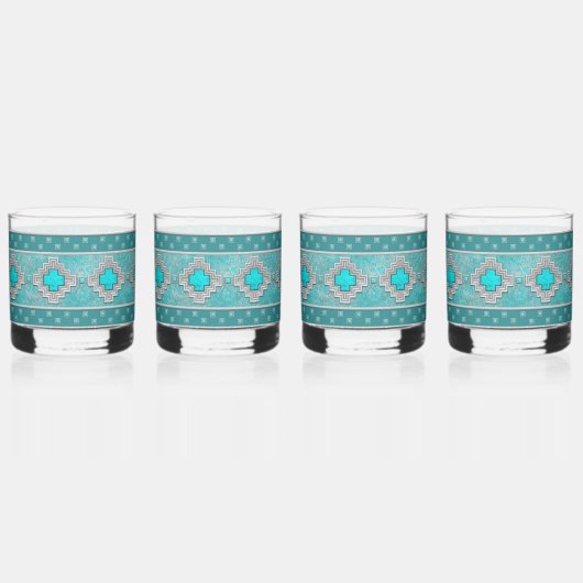Southwest Turquoise Stone Geometric Pattern Whisky Glas (Voorkant)