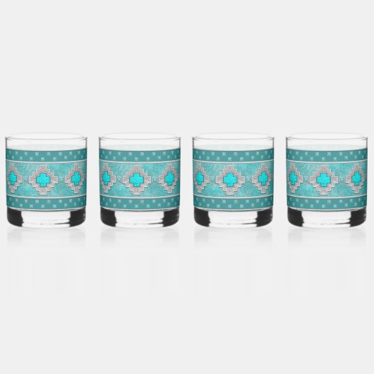 Southwest Turquoise Stone Geometric Pattern Whisky Glas (Links)