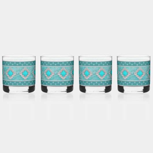Southwest Turquoise Stone Geometric Pattern Whisky Glas (Rechts)