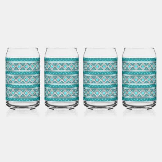 Southwest Turquoise Stones Geometric Pattern Blikvorm Glas (Achterkant)
