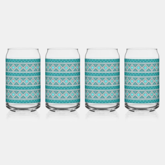Southwest Turquoise Stones Geometric Pattern Blikvorm Glas (Rechts)