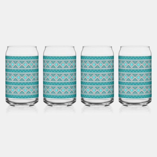 Southwest Turquoise Stones Geometric Pattern Blikvorm Glas (Voorkant)