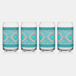 Southwest Turquoise Stones Geometric Pattern Blikvorm Glas