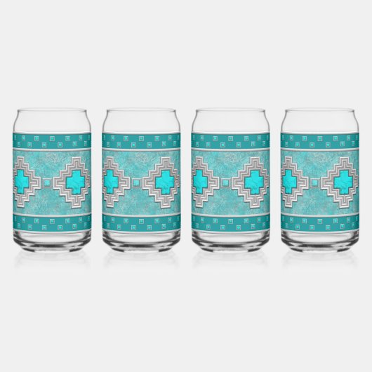 Southwest Turquoise Stones Geometric Pattern Blikvorm Glas (Voorkant)
