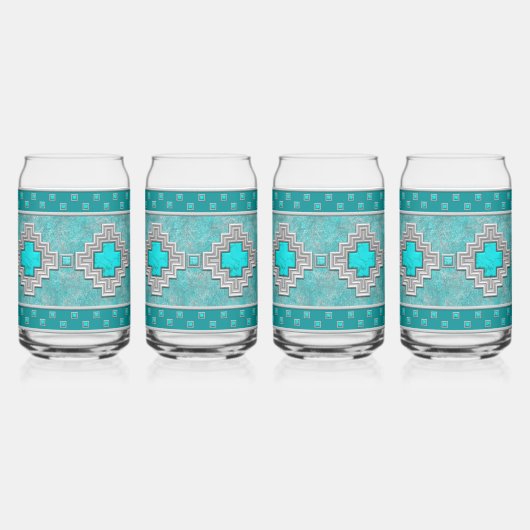 Southwest Turquoise Stones Geometric Pattern Blikvorm Glas (Links)