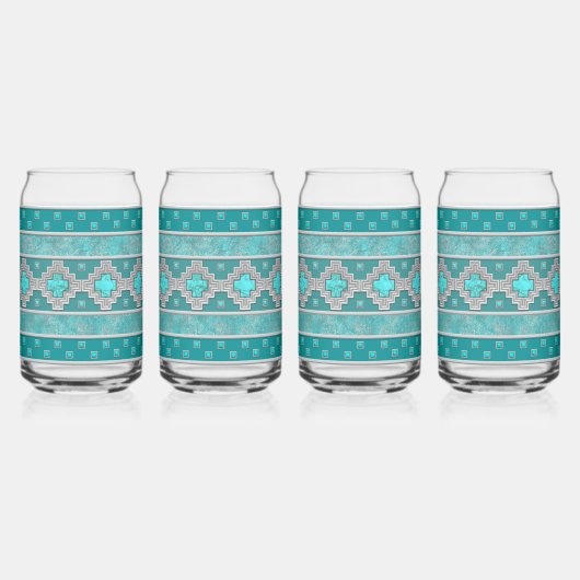Southwest Turquoise Stones Geometric Pattern Blikvorm Glas (Achterkant)
