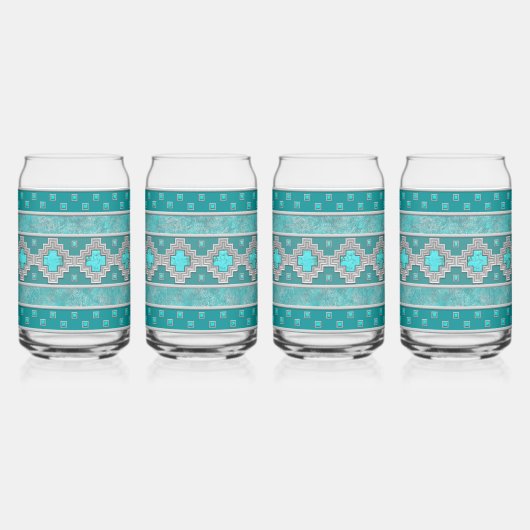 Southwest Turquoise Stones Geometric Pattern Blikvorm Glas (Rechts)