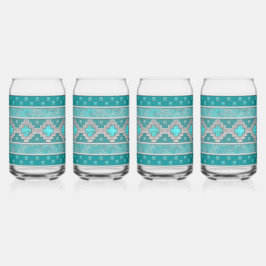Southwest Turquoise Stones Geometric Pattern Blikvorm Glas