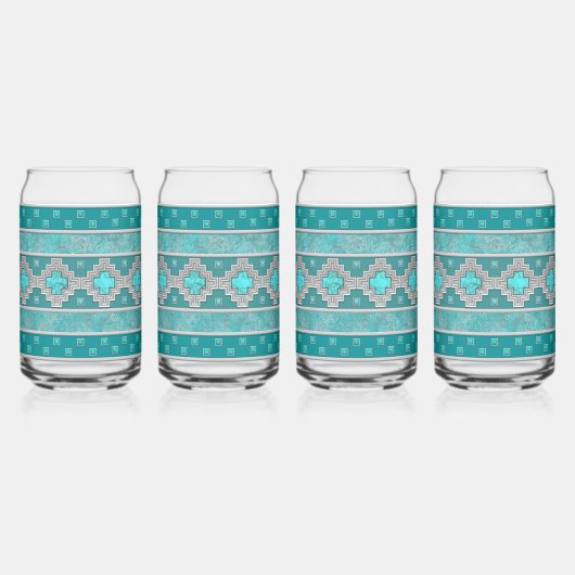 Southwest Turquoise Stones Geometric Pattern Blikvorm Glas (Voorkant)