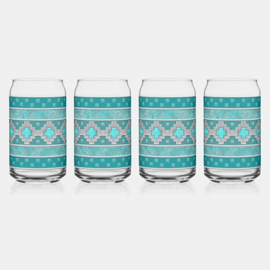 Southwest Turquoise Stones Geometric Pattern Blikvorm Glas (Links)