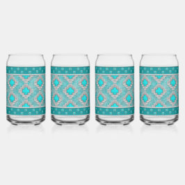 Southwest Turquoise Stones Geometric Pattern Blikvorm Glas