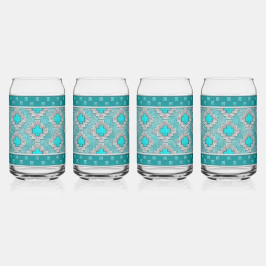 Southwest Turquoise Stones Geometric Pattern Blikvorm Glas (Links)