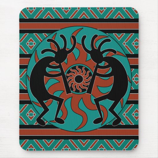 Southwest Turquoise Tribal Sun Kokopelli Muismat (Voorkant)
