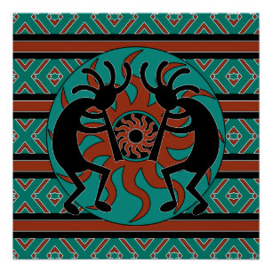 Southwest Turquoise Tribal Sun Kokopelli Perfect Poster
