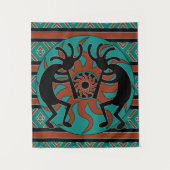 Southwest Turquoise Tribal Sun Kokopelli Wandkleed (Voorkant)