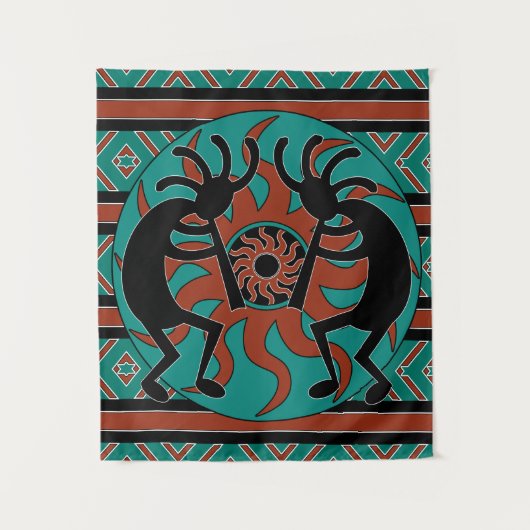 Southwest Turquoise Tribal Sun Kokopelli Wandkleed (Voorkant)