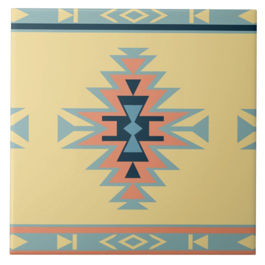 Southwest Yellow en Blue Ceramic Tile Tegeltje (Voorkant)