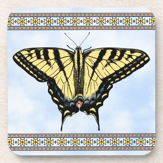 Southwest Yellow Swallowtail Butterfly Blue Sky Bier Onderzetter (Voorkant)