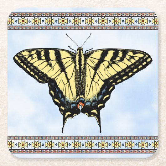Southwest Yellow Swallowtail Butterfly Blue Sky Kartonnen Onderzetters (Voorkant)